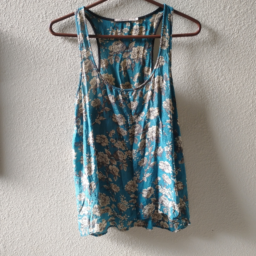 Language Silk floral blue top size L